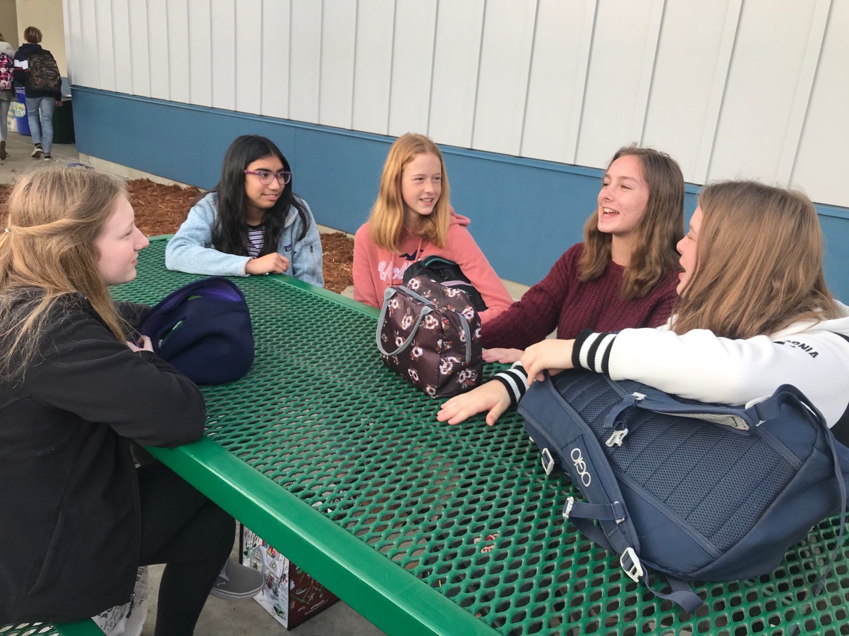 RMS students enjoy a lunch at their new campus.